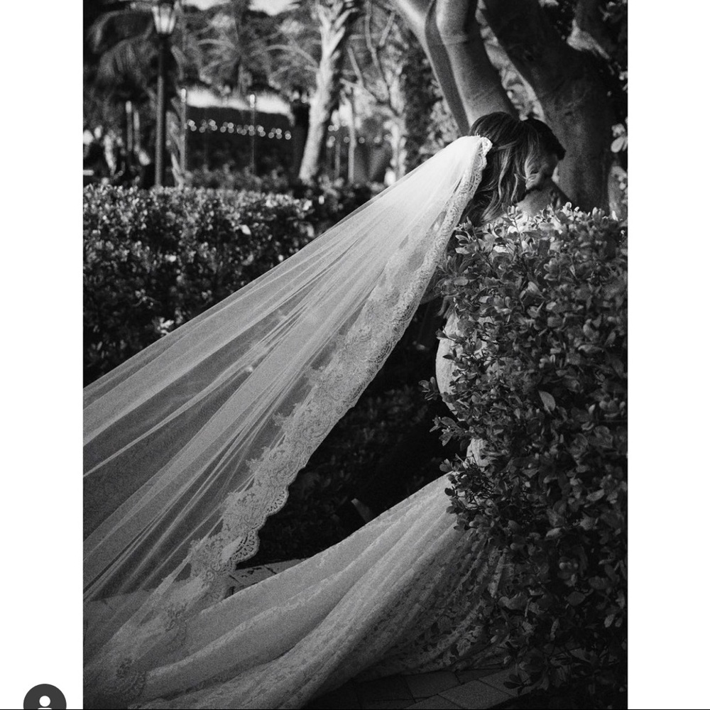White Beaded lace edge cathedral length veil